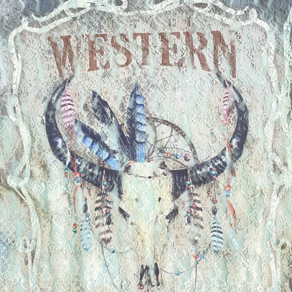 Origami by Vivien Dress Western Blue Lace Longhorn Size Large - Picture 2 of 4